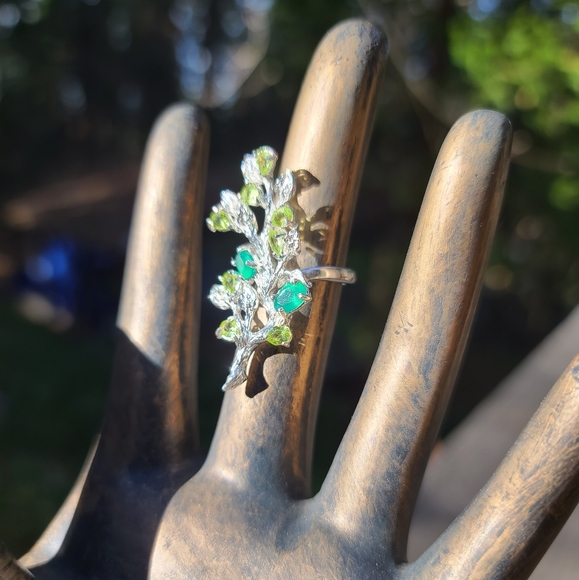 Peridot & Green Onyx sterling floral finger cuff sz6.5 - Picture 10 of 11